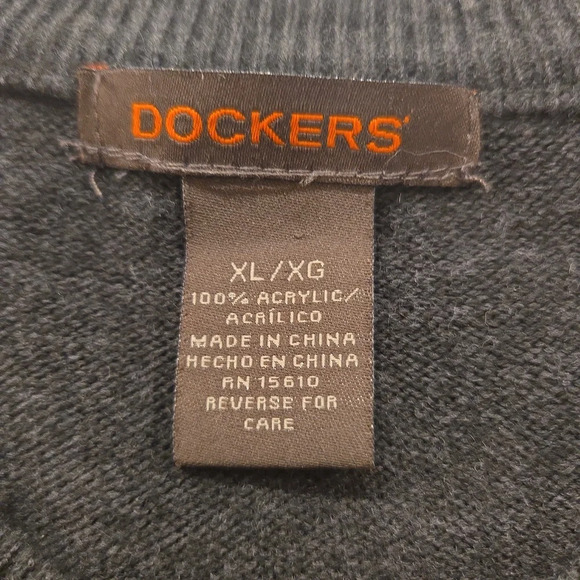 Dockers Mens Argyle Diamond Crewneck Long Sleeve Knit Sweater Size XL Gray Blue - Picture 7 of 11